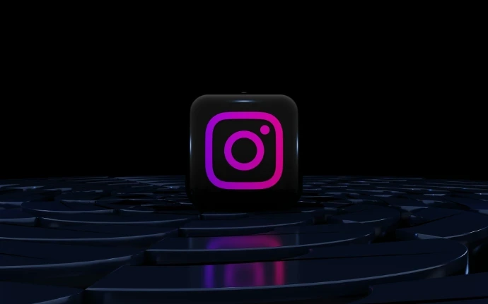 a purple instagram logo on a black background