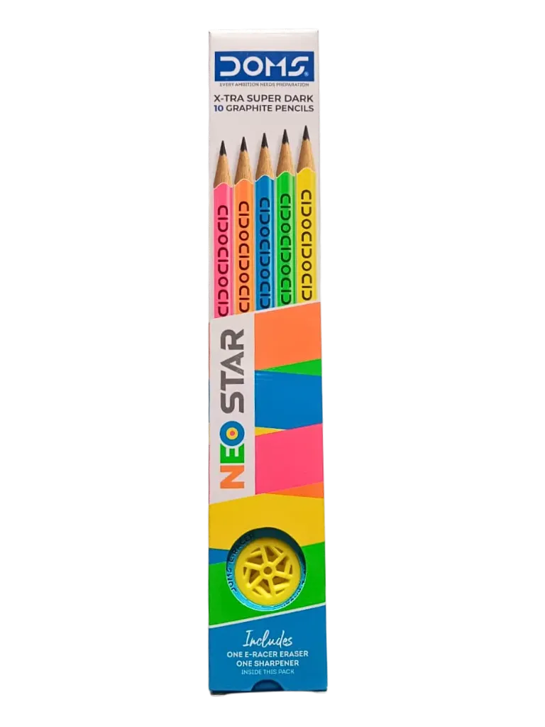 Doms Neo Star Pencils – High-Tech Triangular Grip (Pack of 10)